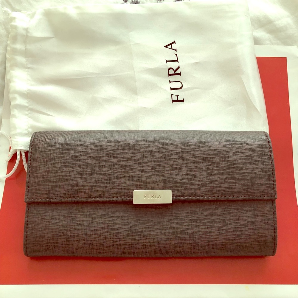 Furla Gray Continental Embossed Long Wallet